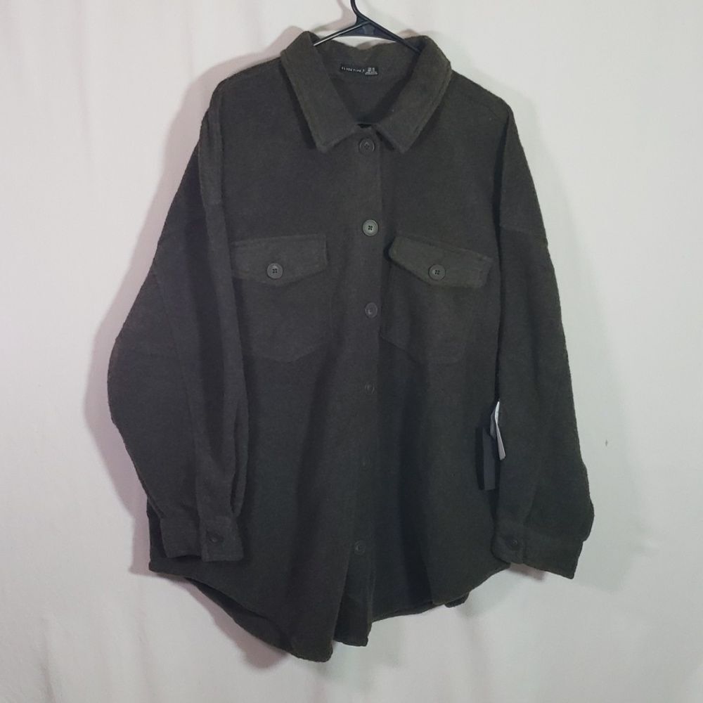 BLACK TAPE Womens Green Cuffed Sleeve Collared Button Down Jacket Plus 3X (hang)
